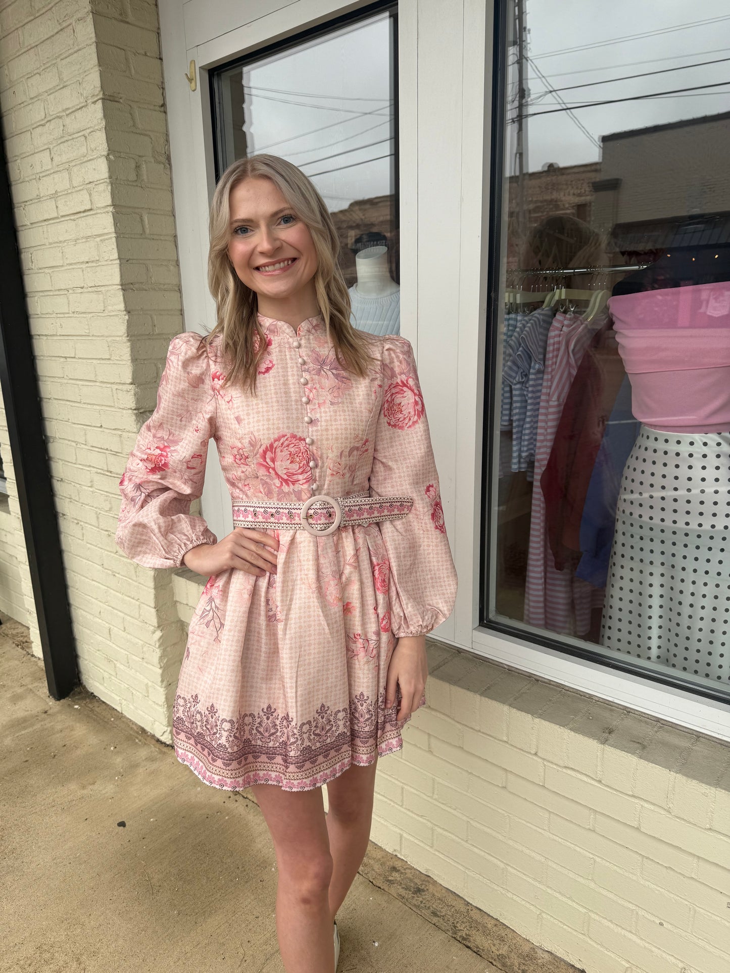 Floral mock neck mini dress