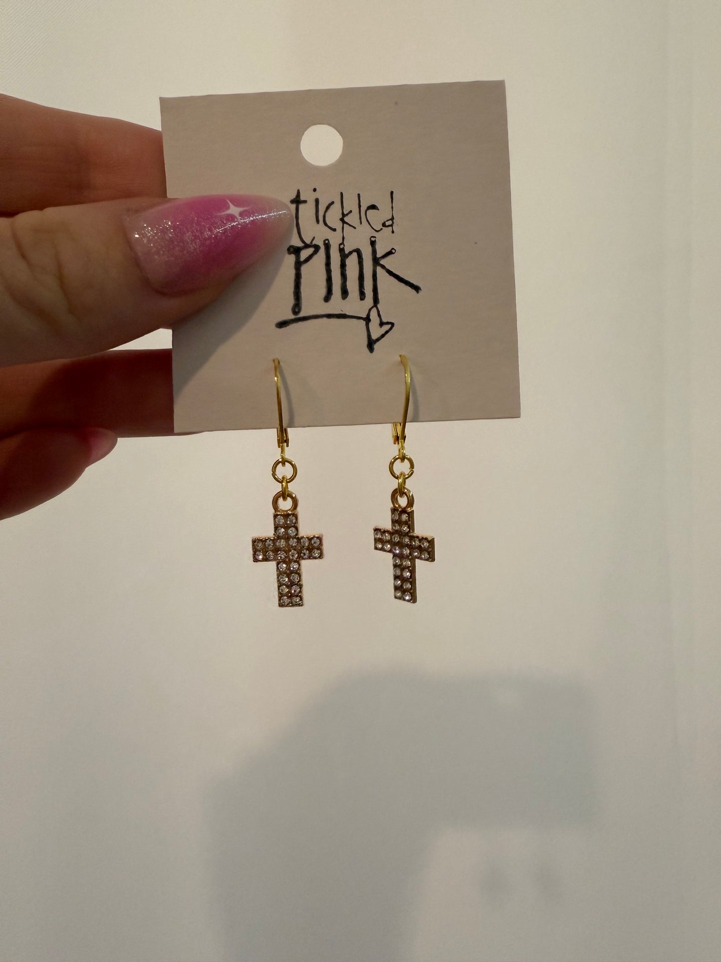 Rhinestone cross earrings