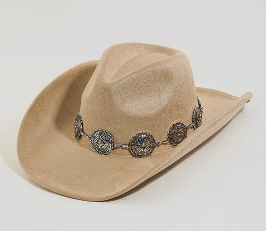 Taupe cowboy hat with silver band