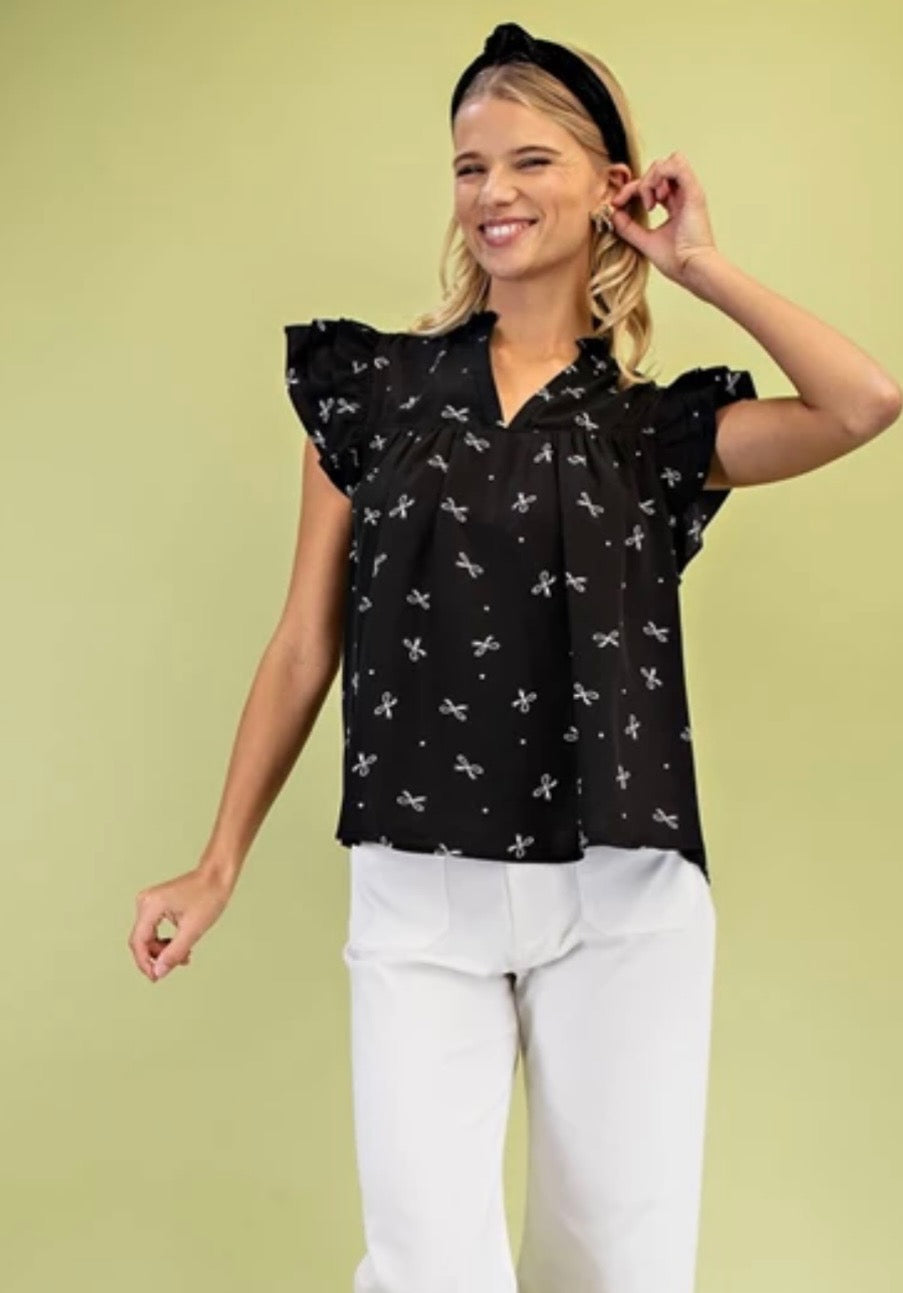 Black and white bow top