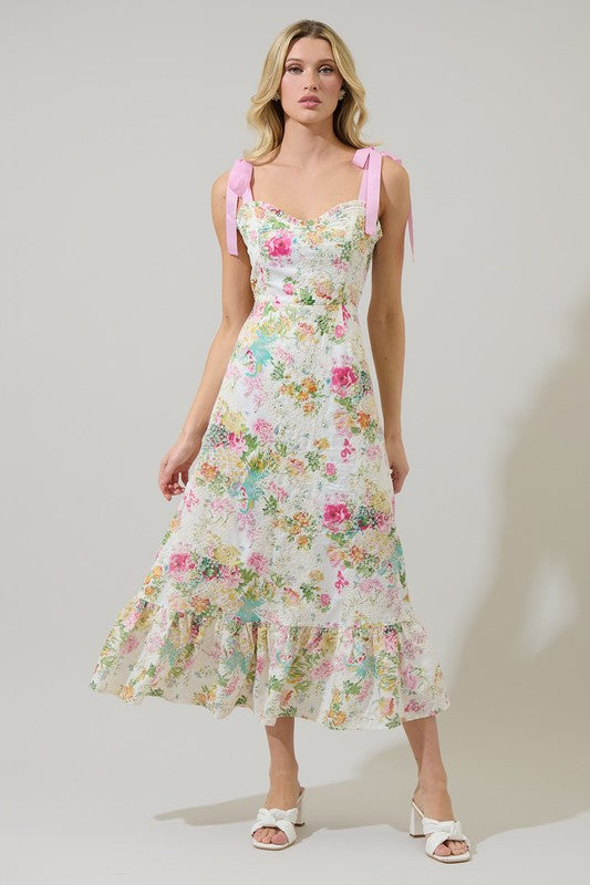 Floral eyelet midi dress