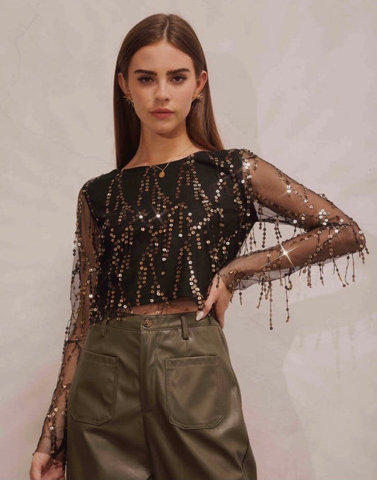 Sequin fringe top