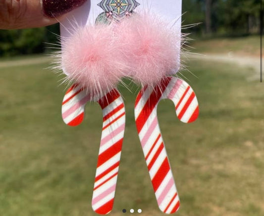 Candy cane pom earrings