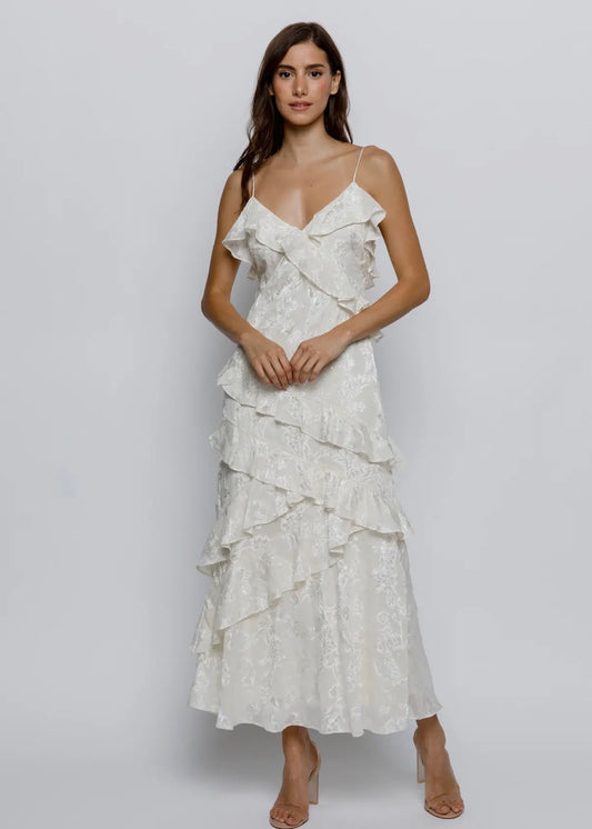 White ruffled midi dress