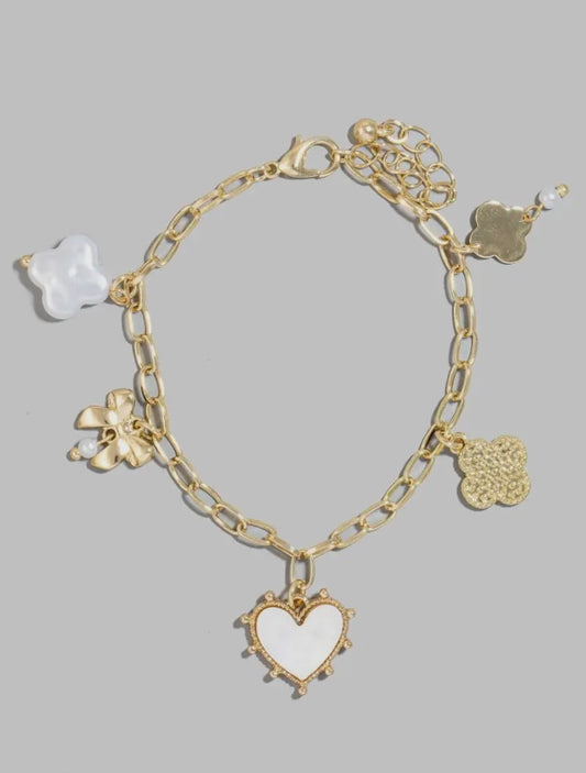 White heart charm bracelet