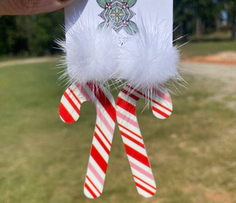 Candy cane pom earrings