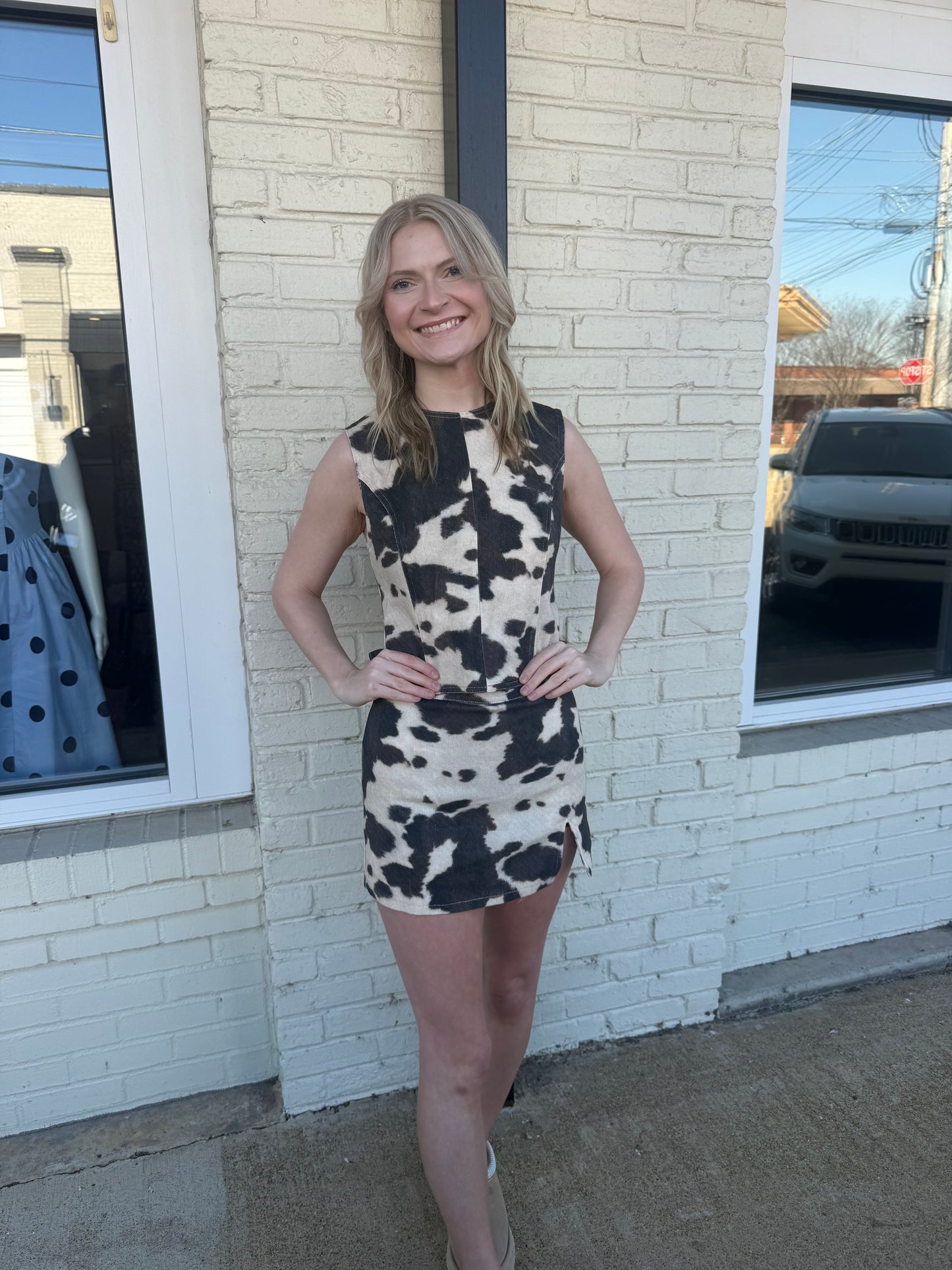 Cow print mini skort