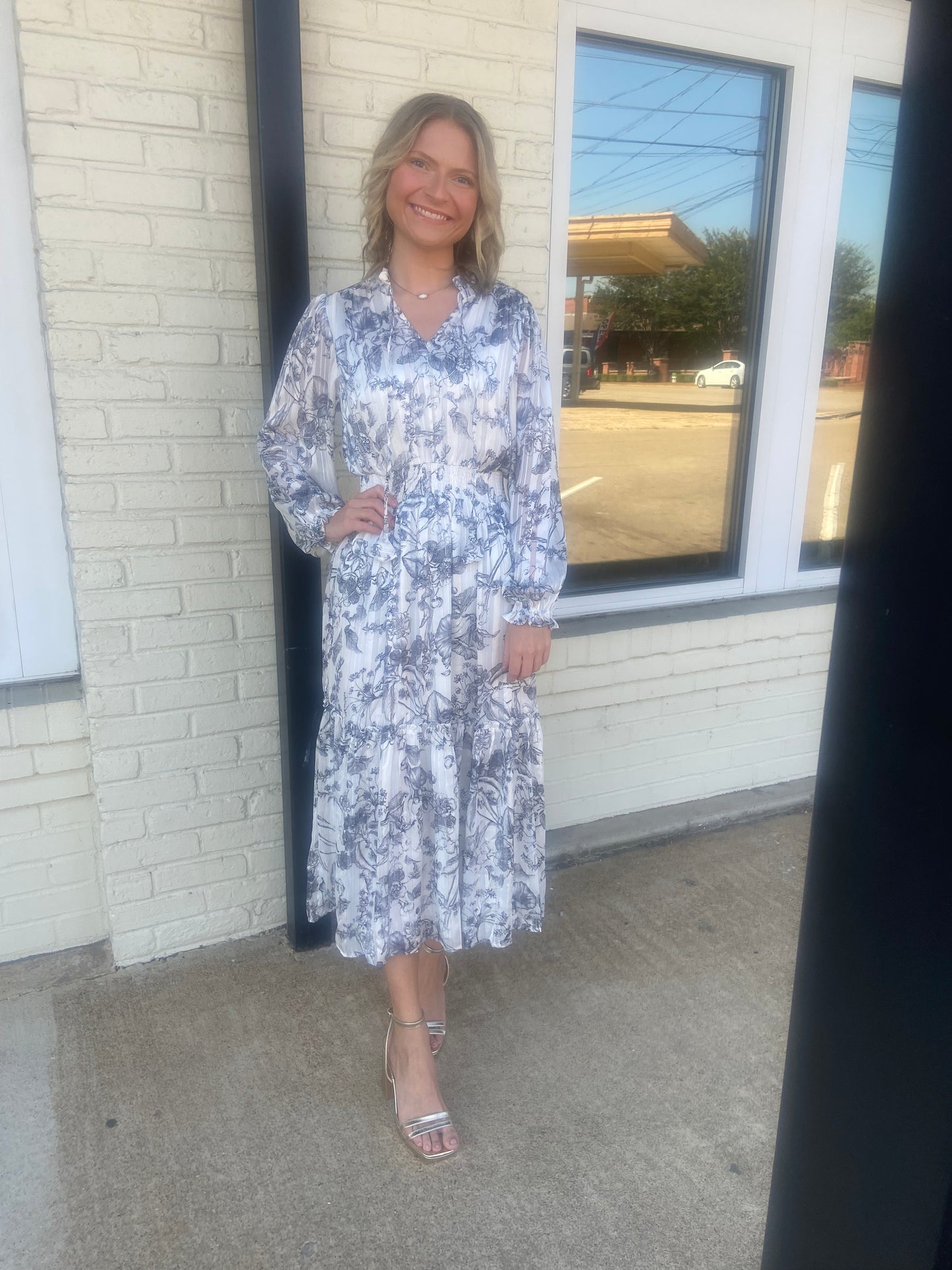 Black and white floral midi