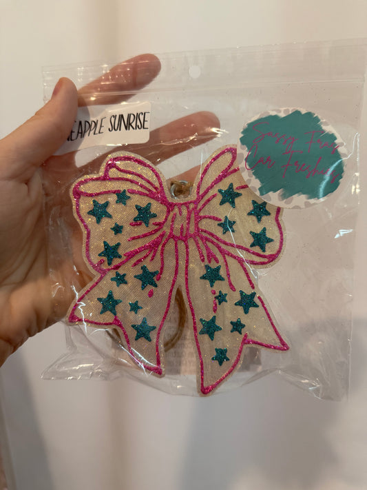 Pink and blue bow freshie - pineapple sunrise