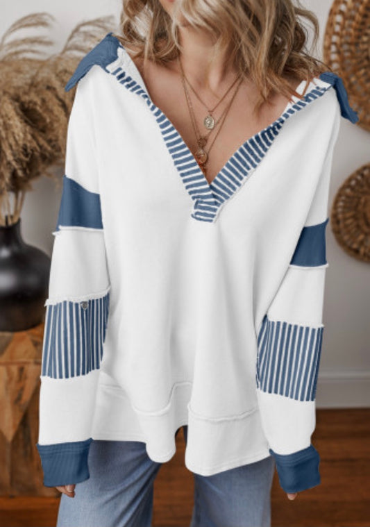 White and blue sweatshirt