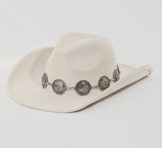 Ivory cowboy hat with silver band