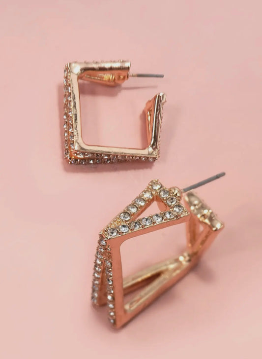 Double square gold hoops