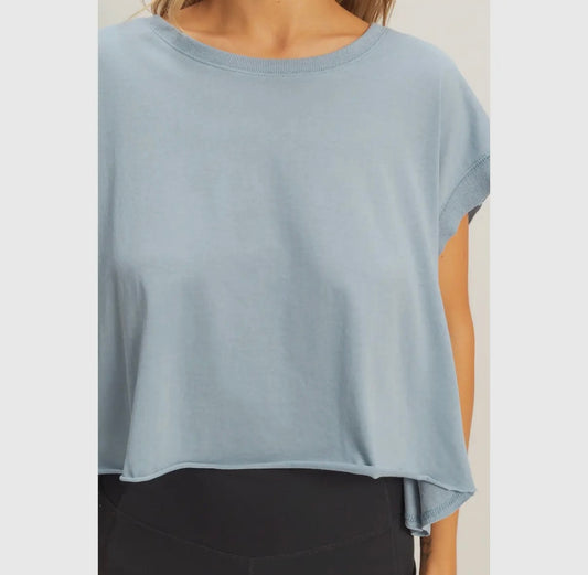 Blue open back top