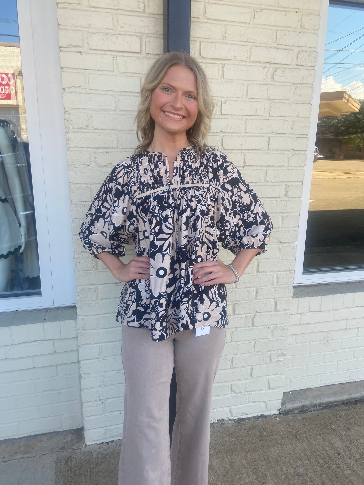 Black and tan floral top