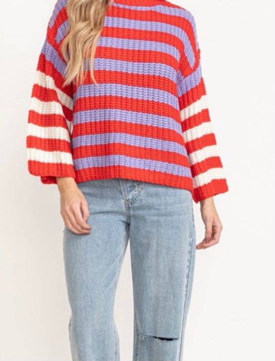 Red and periwinkle striped sweater