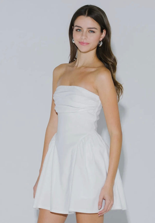 White strapless basque waist dress