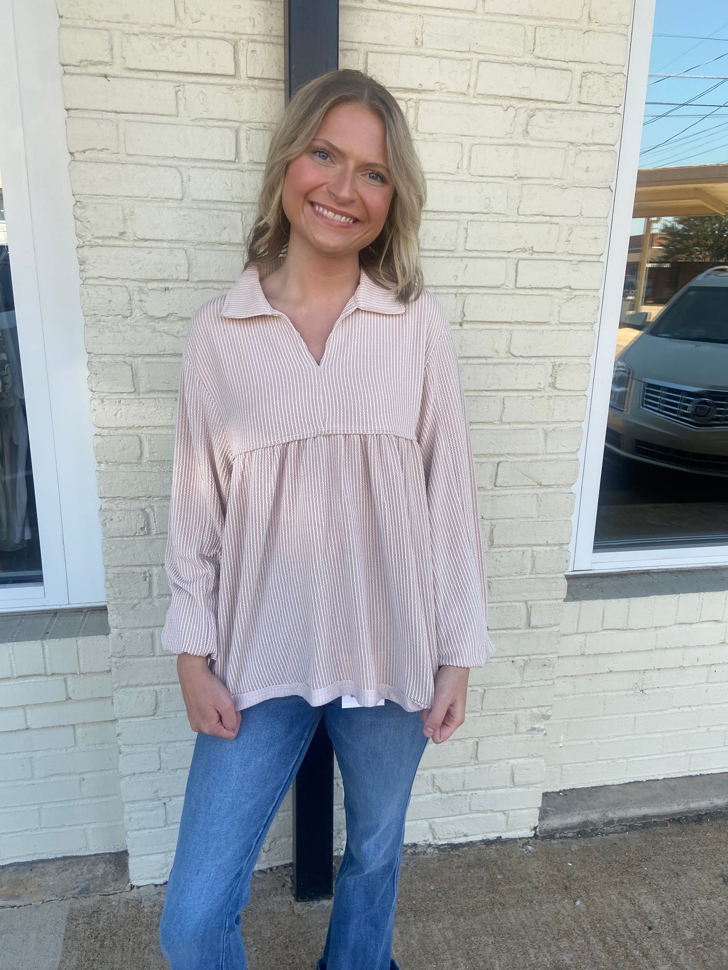 Oatmeal textured long sleeve top