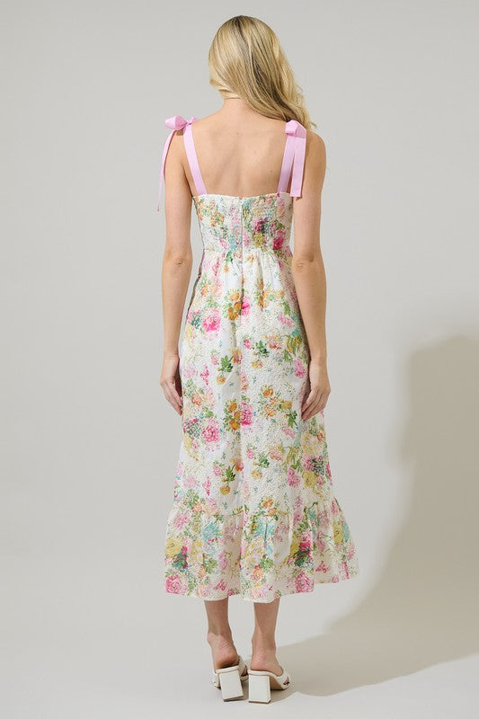 Floral eyelet midi dress