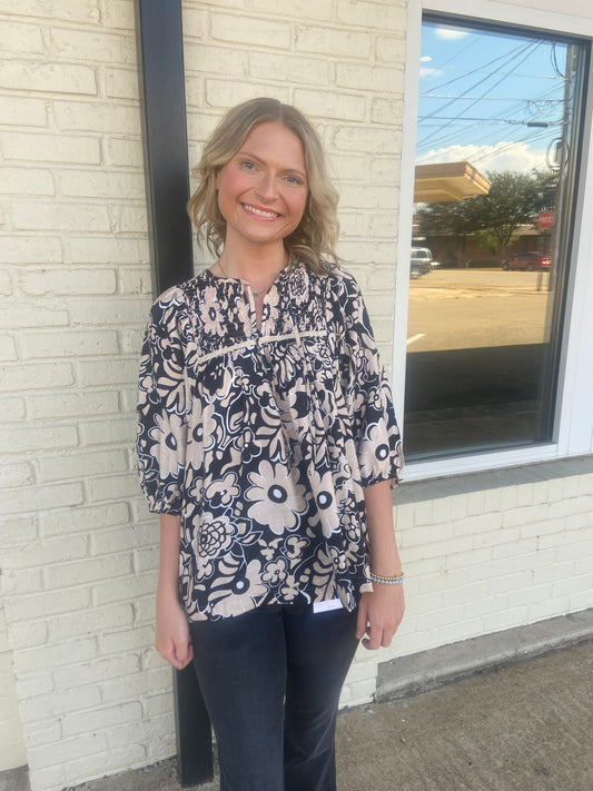 Black and tan floral top