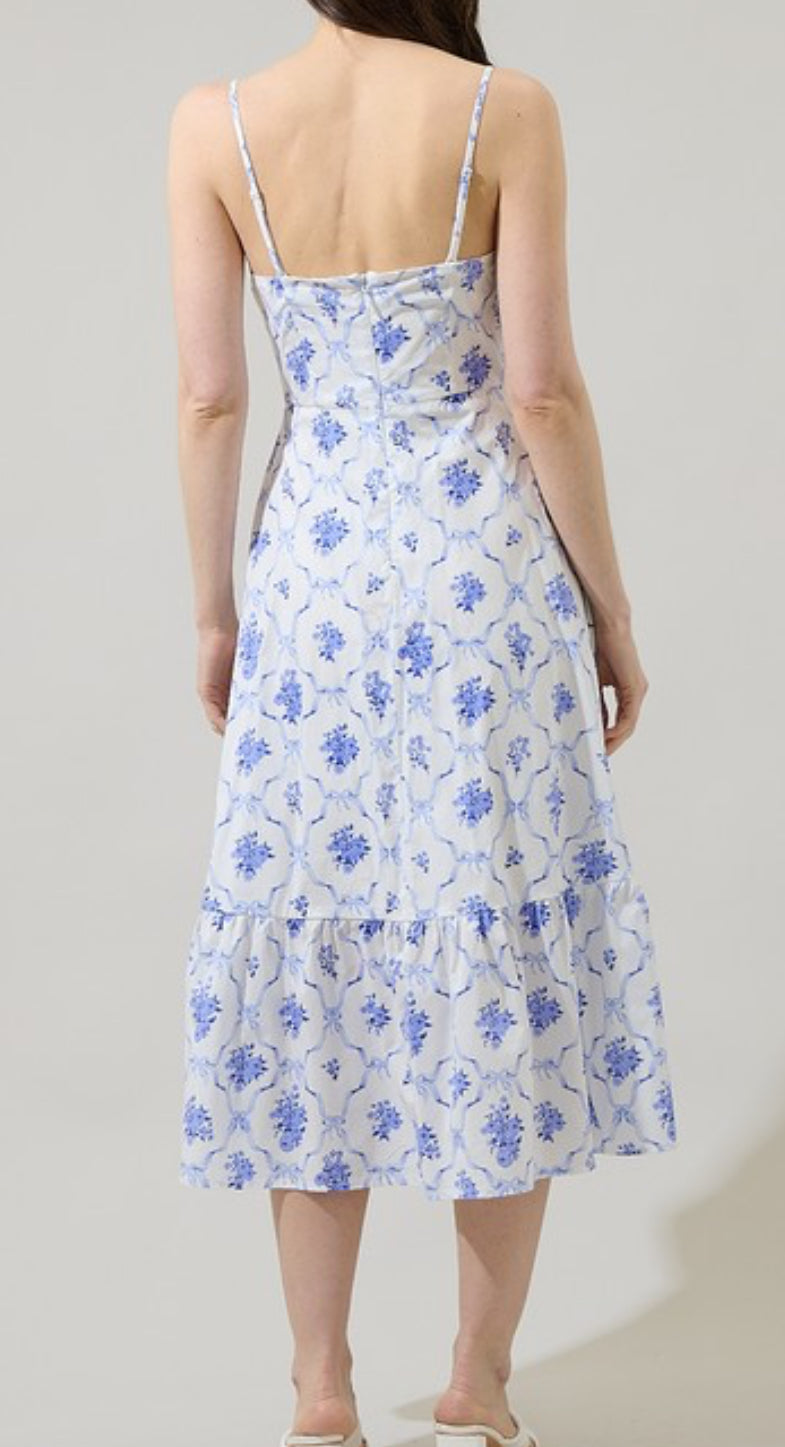Blue and white floral midi sundress