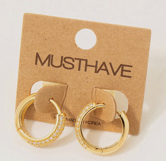 Gold and rhinestones dainty hoops