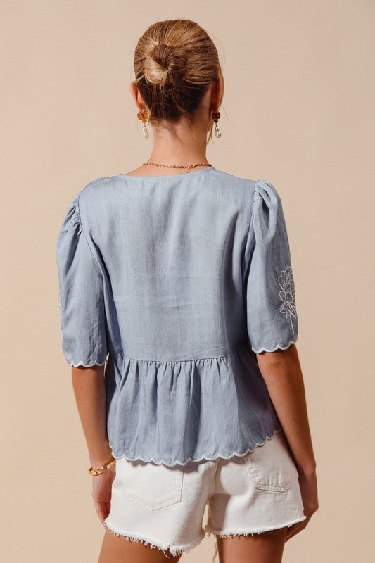 Blue embroidered top