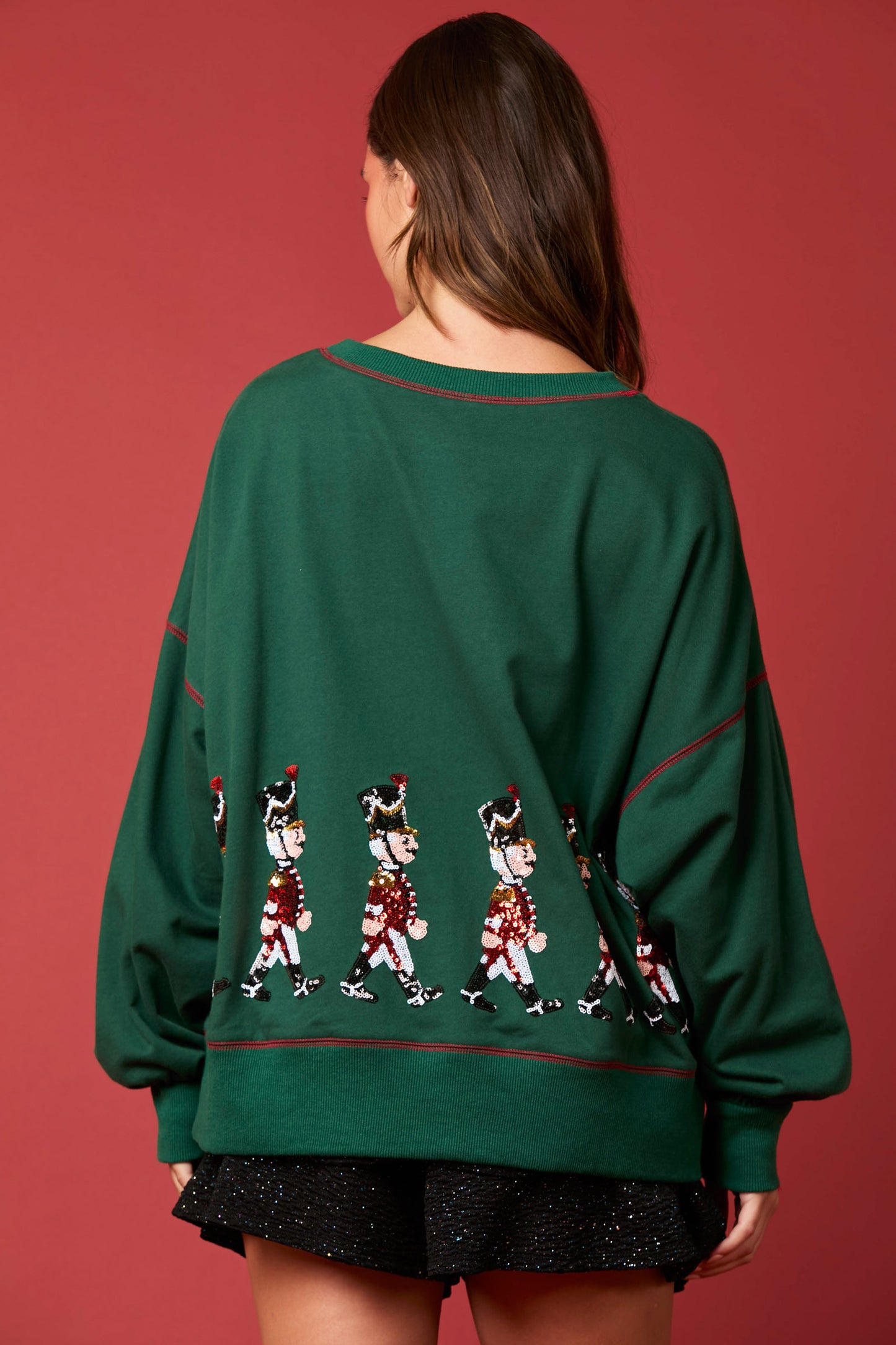 Green sequin Christmas soldier sweatshirt