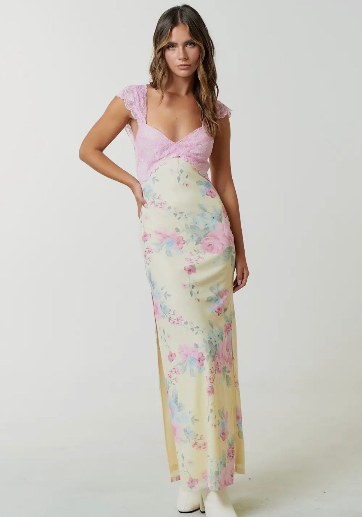 Yellow and pink floral maxi dress