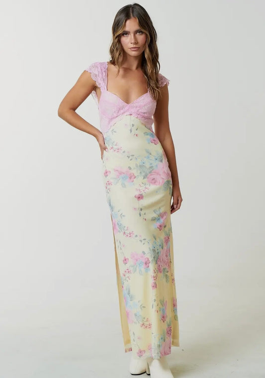Yellow and pink floral maxi dress