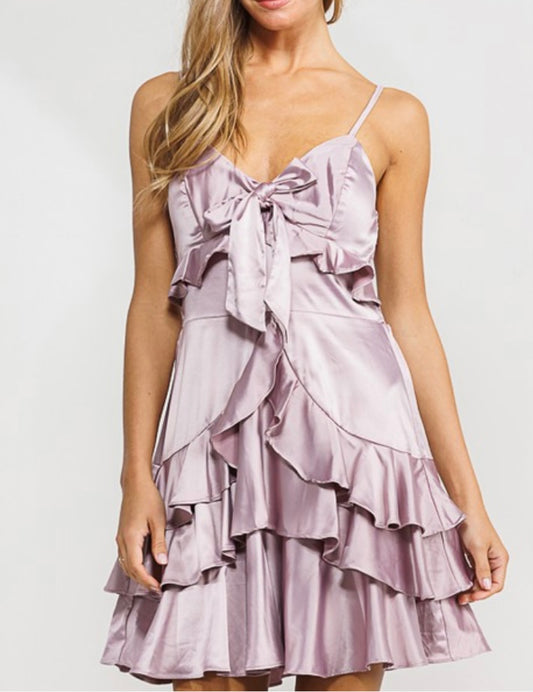 Mauve ruffle and bow dress