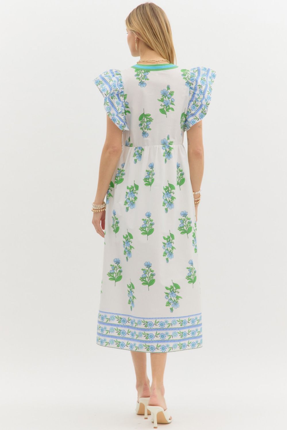 Blue and green floral midi dress