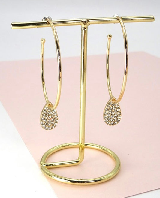 Rhinestone tear drop hoops