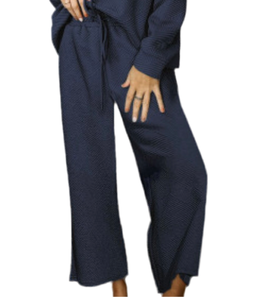 Navy textured pants with side pockets