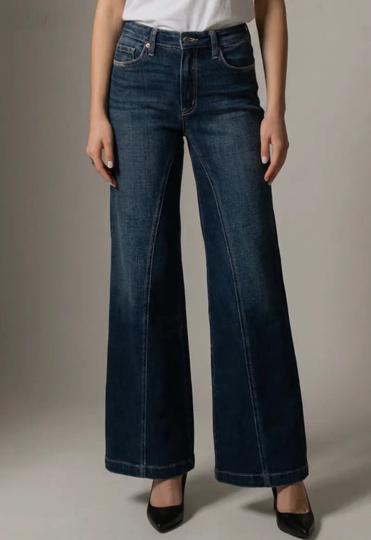 Relaxed flare dark wash jeans