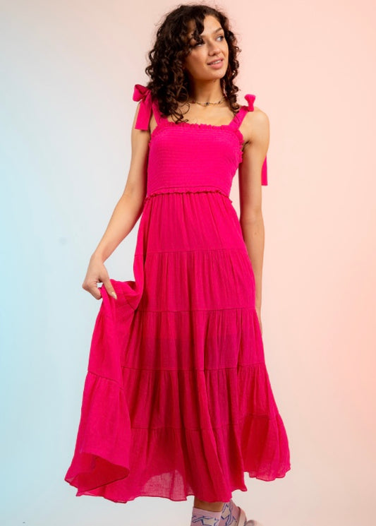 Hot pink midi sun dress