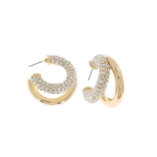 Small rhinestone double hoops