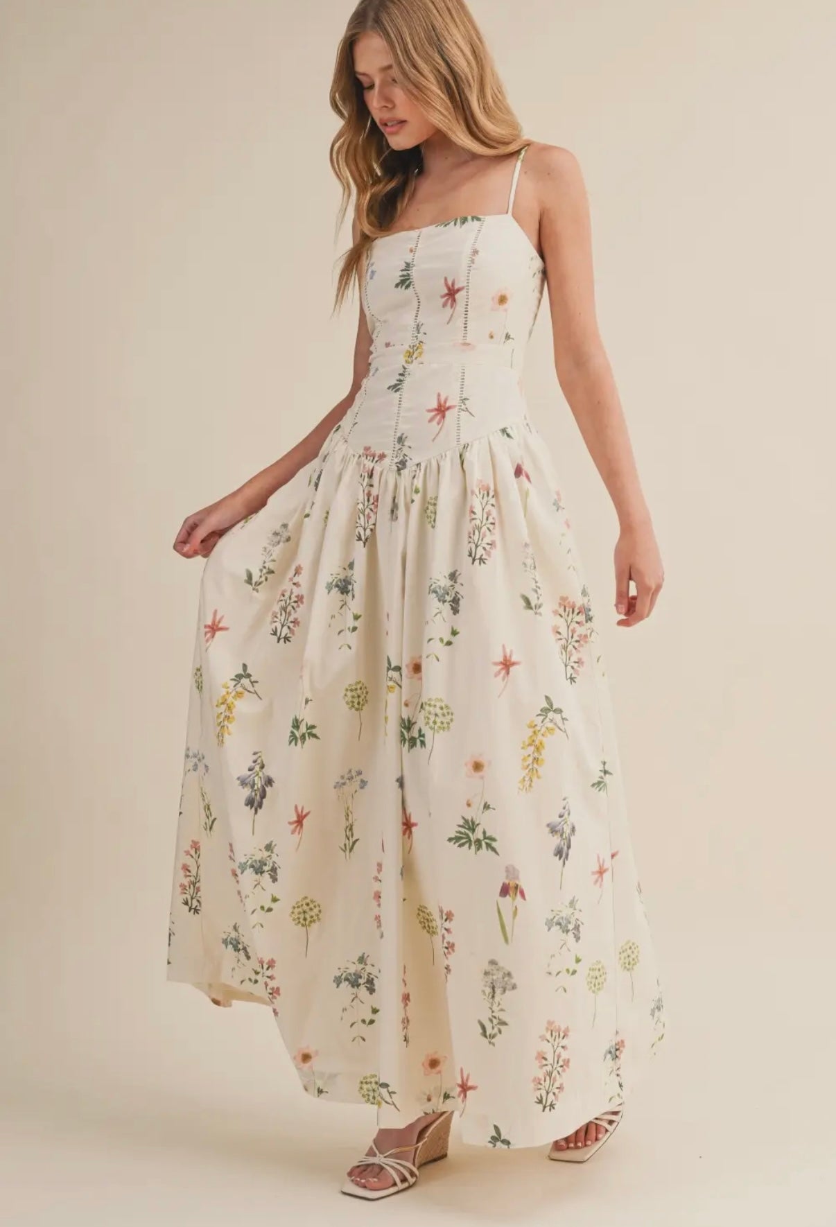 Floral basque waist midi dress