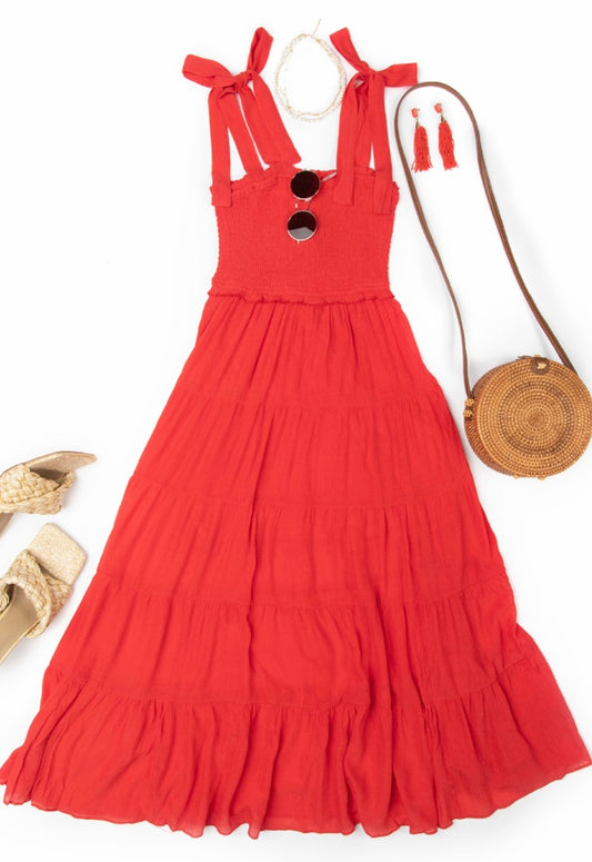 Red midi sun dress