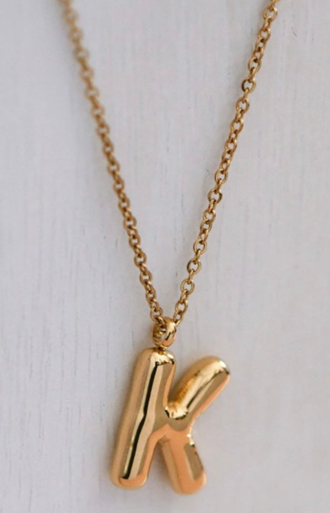 Gold bubble initial necklace