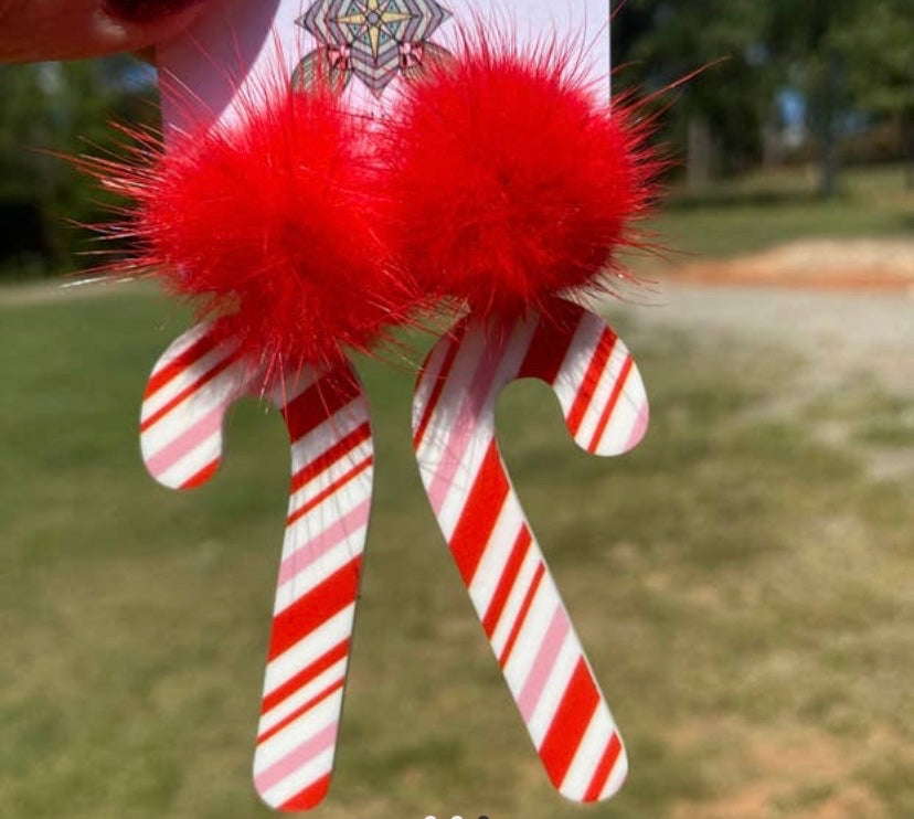 Candy cane pom earrings