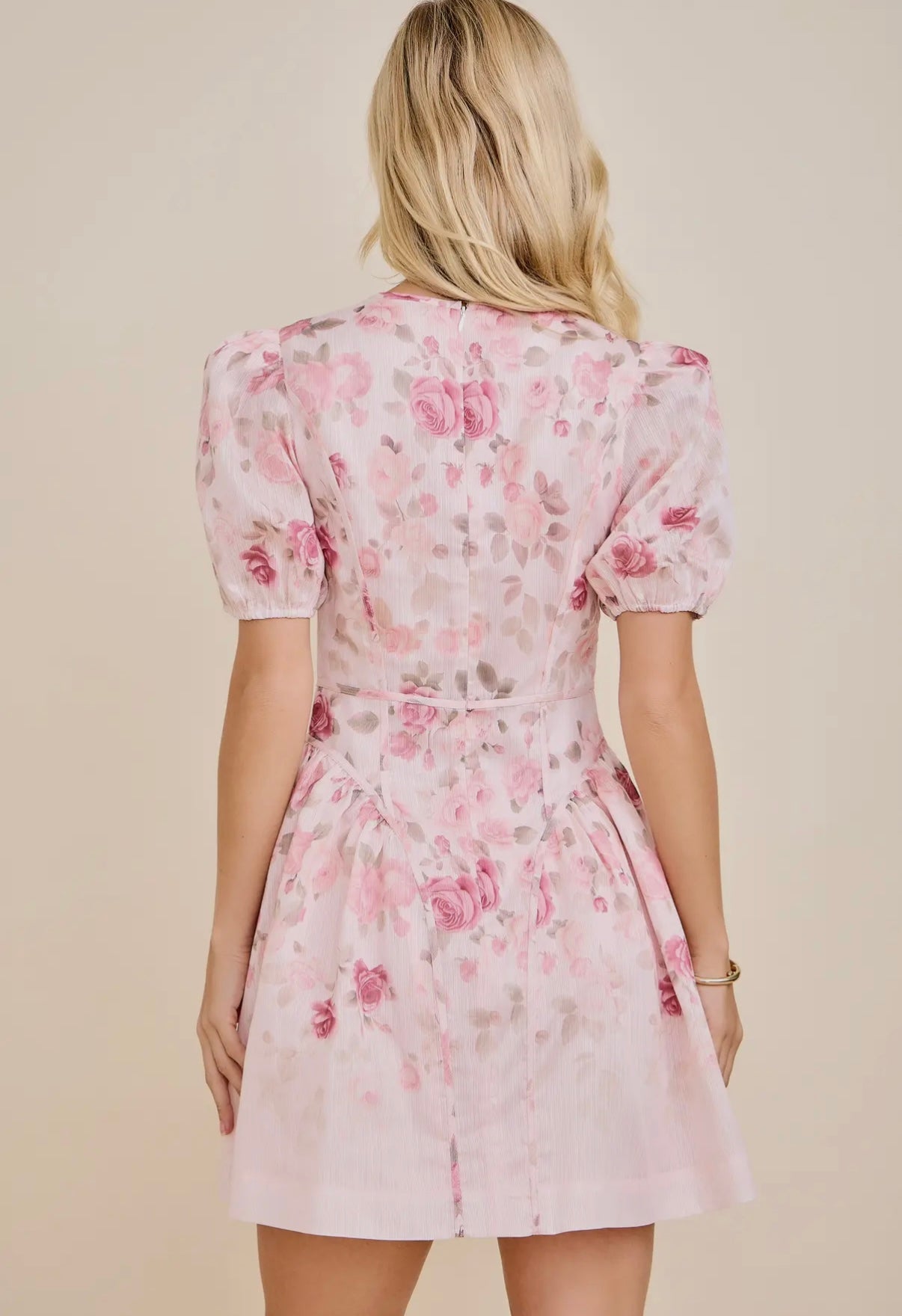 Pink floral puff sleeve mini dress