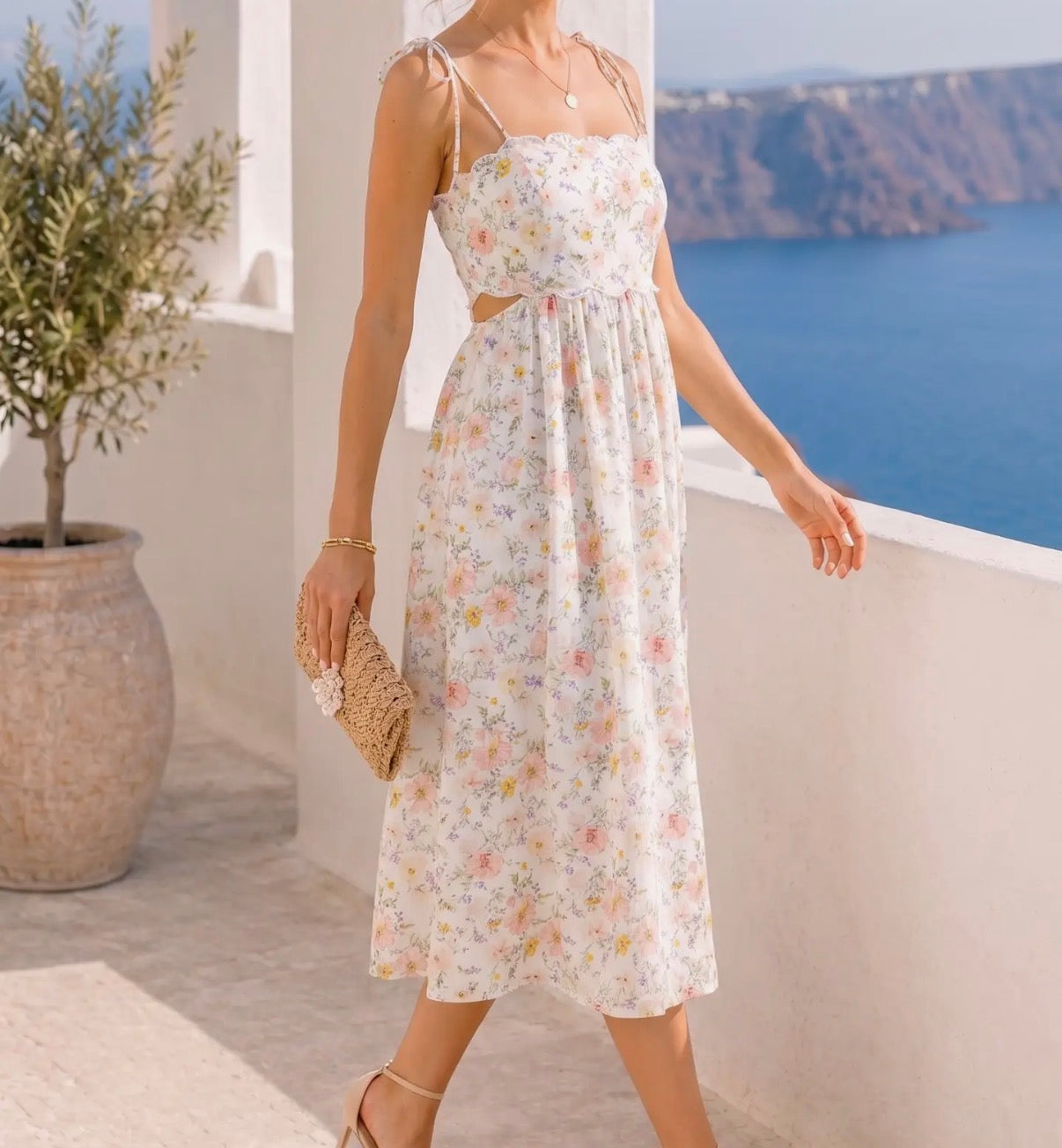 Floral cut out back midi