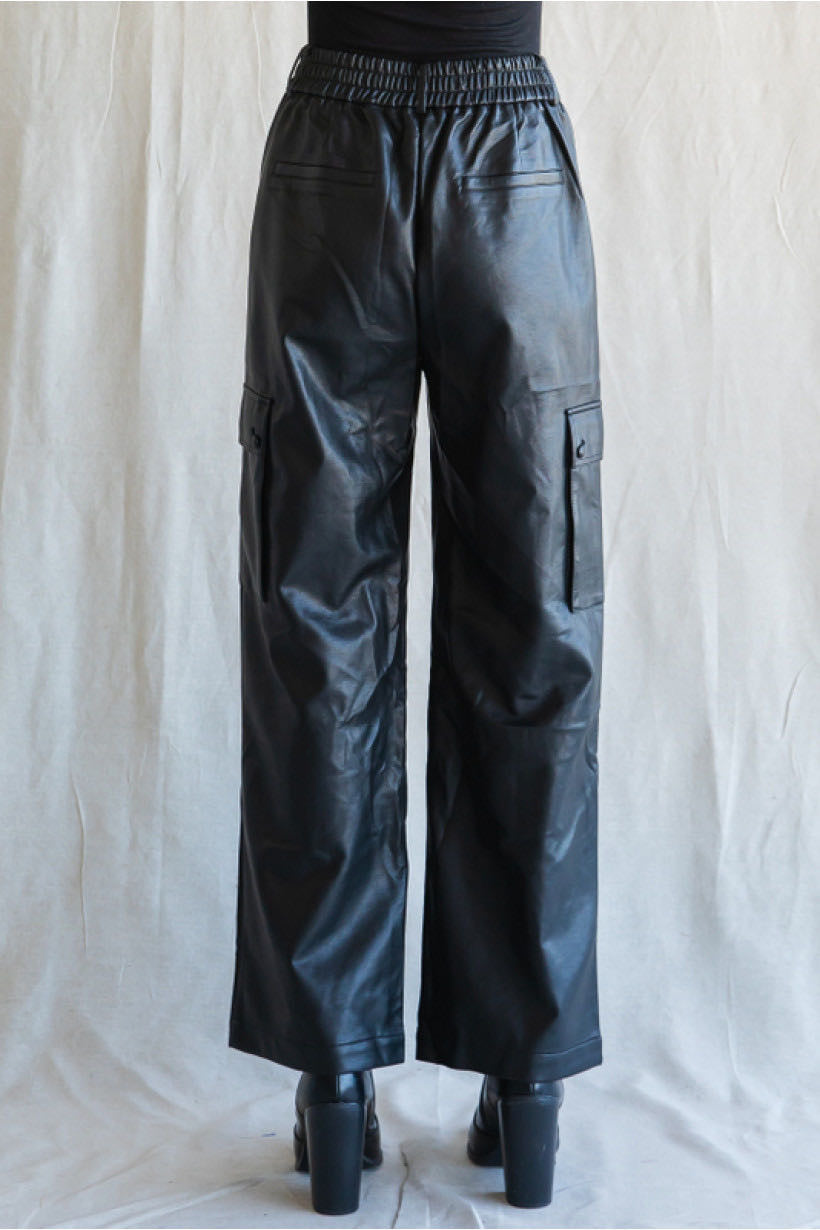 Black pleather cargo pants