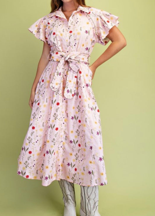 Light pink floral midi dress