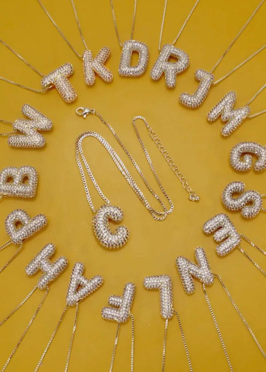 Rhinestone bubble initial necklace