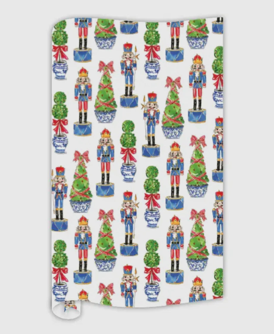 Rosanne Beck Nutcrackers with topiary trees wrapping paper