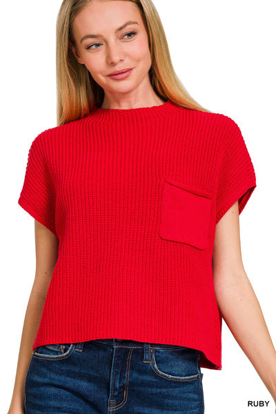 Red cap sleeve sweater