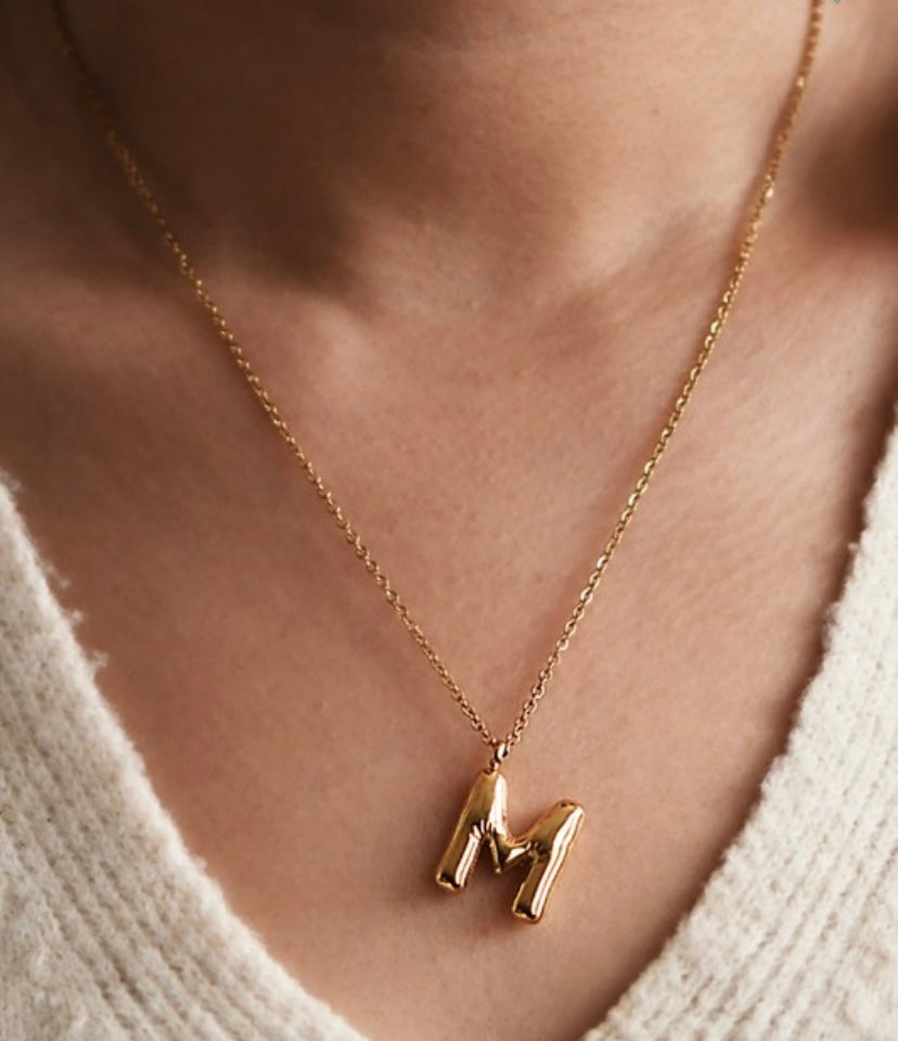 Gold bubble initial necklace