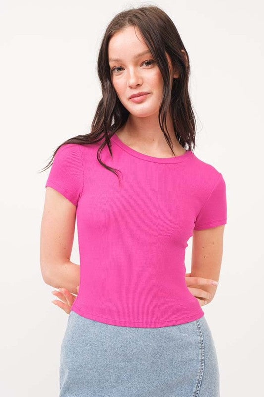 Fuchsia ribbed cropped top