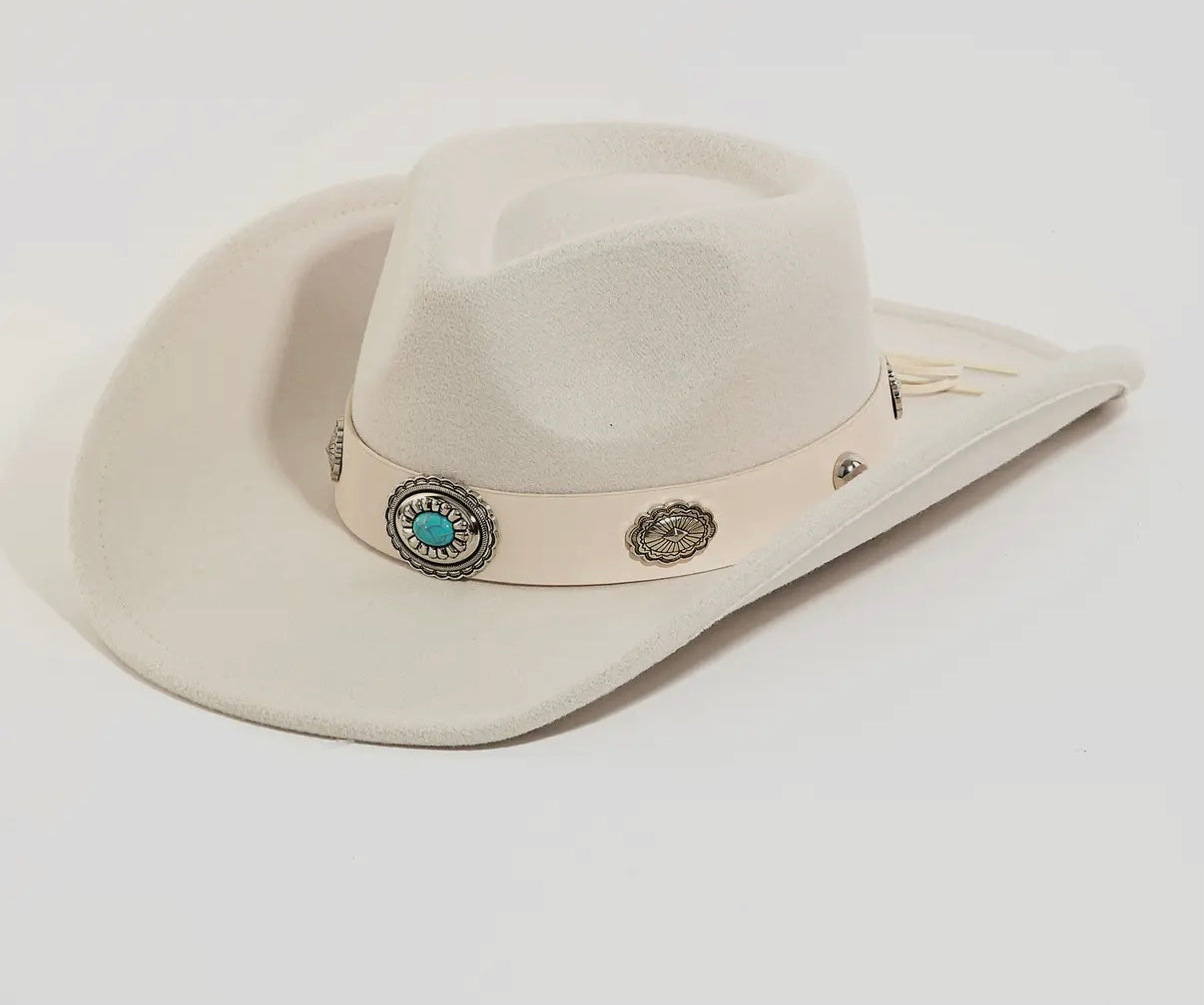 Ivory cowboy hat with turquoise band